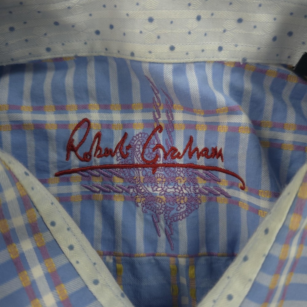 Robert Graham Shirt‎ Mens XL Blue Plaid Contrast Flip Cuff Casual Dress Preppy - Picture 3 of 10